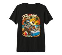Florida Beach Skeleton Funny Tropical Sunset Vacation Design Premium T-Shirt