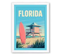 Florida Beach Vintage Framed Wall Art Print A3 (42×29.7cm) White, Wall Decor for Living Room, Bedroom, Office & Home, Ready to Hang, Art Gift