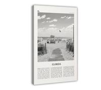 Florida Black And White Beach, USA, United States, North America City Map Travel Landscape Canvas Art Wall Decor Posters Home Bar Restaurant Garage Cafe Logo Gift 24x36inch(60x90cm)