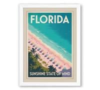 Florida Coastline Vintage Framed Wall Art Print A4 (29.7×21cm) White, Wall Decor for Living Room, Bedroom, Office & Home, Ready to Hang, Art Gift
