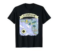 Florida Colourful Map American City Landmarks Florida Lover Value Graphic T-Shirt, Men, Black, S