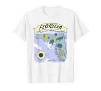 Florida Colourful Map American City Landmarks Florida Lover Value Graphic T-Shirt, Men, White, XL
