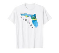 Florida Colourful Map American City Landmarks Florida Lover Value Graphic T-Shirt, Men, White, XL