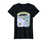 Florida Colourful Map American City Landmarks Florida Lover Value Graphic T-Shirt, Women, Black, L