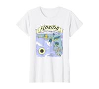 Florida Colourful Map American City Landmarks Florida Lover Value Graphic T-Shirt, Women, White, S