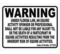 Florida Equine Liability Law Sign - Metal Aluminum Tin Sign, 8x12 Inch - Informational Safety Sign for Horse Riding Facilities, Barns, or Ranches