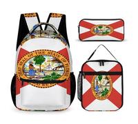 Florida Flag 3 PCS Backpack Set Cute Rucksack with Pencil Case & Lunch Bag Gifts