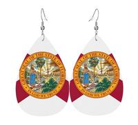 Florida flag Printed Dangle Leather Earrings, Reversible Statement Jewelry with Silver Plated Hooks