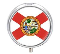 Florida Flag Small Pill Organizer for Travel Portable Mini Pills Box with 3 Compartments Round Medicine Case Container
