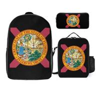 Florida Flag Trendy Backpack Set for Unisex Lightweight 17inch Daypack with Lunch Bag And Pencil Case 3pcs