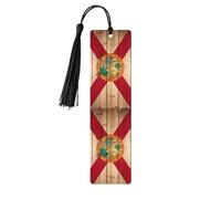 Florida Flag Wood Grain 5 Pc Artistic Bookmark Set for Women, Tassel Wooden Bookmarks Study Supplies