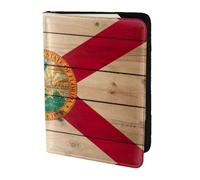 Florida Flag Wood Grain Print 5.5in Passport Travel Document Wallet Case Stylish Secure Men Women For Travelers, Black, One Size
