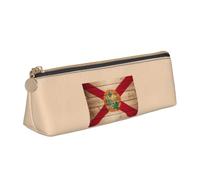 Florida Flag Wood Grain Print Triangular Pencil Case Large-Capacity Stationery Organizer Commute Supplies Pouch