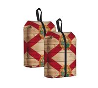 Florida Flag Wood Grain Print Waterproof Shoe Bag Travel Bag with Carry Strap Storage Bag Versatile Cosmetic Bag-2pcs