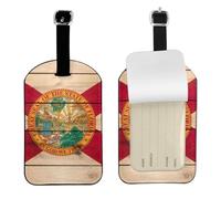 Florida Flag Wood Grain Printed Leather Luggage Tag, Durable Baggage Identifier, Soft PU ID Label, for Business Travel