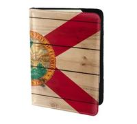 Florida Flag Wood Grain Printing Passport Holder, Travel Essentials,Card And Passport Anti Theft Wallet,Sized To Fit All Standard Passports