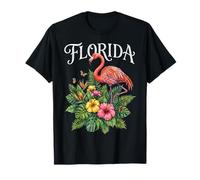 Florida Flamingo Tropical Flowers Beach Vacation Pink T-Shirt