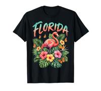 Florida Flamingo Tropical Pink Flowers Beach Vacation T-Shirt