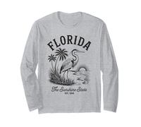 Florida Heron Shirt Vintage Sunset Scene The Sunshine State Long Sleeve T-Shirt