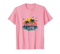 Florida Life: Tropical Paradise Sunset Beach T-Shirt, Men, Pink, S