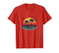Florida Life: Tropical Paradise Sunset Beach T-Shirt, Men, Red, S