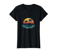 Florida Life: Tropical Paradise Sunset Beach T-Shirt, Women, Black, S