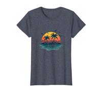 Florida Life: Tropical Paradise Sunset Beach T-Shirt, Women, Heather Blue, S
