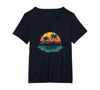 Florida Life: Tropical Paradise Sunset Beach T-Shirt, Women's Plus, Black, 5X