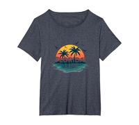 Florida Life: Tropical Paradise Sunset Beach T-Shirt, Women's Plus, Heather Blue, 1X