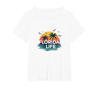 Florida Life: Tropical Paradise Sunset Beach T-Shirt, Women's Plus, White, 3X