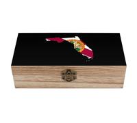 Florida Map with Flag Wooden Memory Box with Hinged Classic Keepsake Wedding Card Jewelry Storage Boxes for Anniversary Birthday
