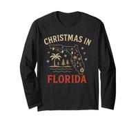 Florida Outline Shirt Christmas Map Lights Holiday Beach Long Sleeve T-Shirt
