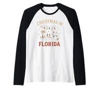 Florida Outline Shirt Christmas Map Lights Holiday Beach Raglan Baseball Tee