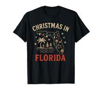 Florida Outline Shirt Christmas Map Lights Holiday Beach T-Shirt