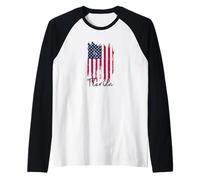 Florida Ripped Torn Worn Ragged Tattered USA American Flag Raglan Baseball Tee