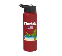 Florida Souvenir Florida Beach Lover Palm Trees US Flag Stainless Steel Insulated Water Bottle
