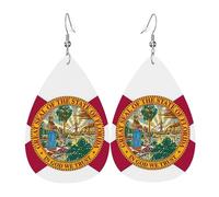 Florida State Flag Leather Earring For Women Teardrop Dangle Printed Fashion Accessories Daily Wear Party