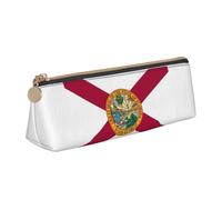 Florida State Flag Print Cosmetics Case Large Capacity Triangle Design Zippered Pen Holder for Writing Tools