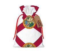 Florida State Flag Print Holiday Burlap Gift Bag With Drawstring, Small Party Favor Pouches For Christmas Gifting-S Size