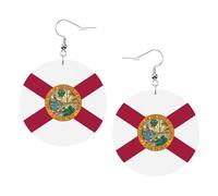 Florida State Flag Printed Round Earrings For Women, 1 Pair Lightweight Leather Pierced Earrings Set Trendy Jewelry Gifts For Women Girls