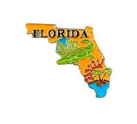 Florida State Map Enamel Pin, Orange and Blue Design with Alligator and Palm Tree, 1 Inch Decorative Lapel Pin