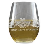 Florida State University 12 oz Stemless Wine Glass Barware - Unique Skyline Artwork Screened with FSU Campus Landmarks - Great Holiday or Graduation Idea - Cocktails, Red or White Wine