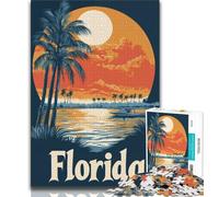 Florida Sunset Landscape Poster Puzzles 1000 Pieces for Teenagers,Challenging To Complete But Fun And Humorous Unique Home Decor And Gifts 38x26cm