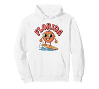Florida Surfing Fruit, Retro Surf Vibes, Fun Orange Surfer Pullover Hoodie