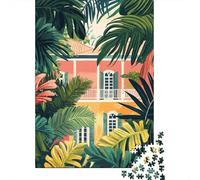 Florida Tropical Architecture Minimalist Art Adult Paper Puzzle, Vintage Architecture Destination, Thick Cardboard Pieces for Puzzle Lovers, Relaxing Challenge, Paper Board, 52x38cm/1000pcs