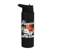 Florida Vacation Palm Tree Travel Happiest Captiva Island Stainless Steel Insulated Water Bottle