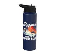 Florida Vacation Palm Tree Travel Happiest Captiva Island Stainless Steel Insulated Water Bottle