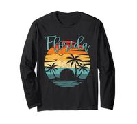 Florida Vintage Palm Tree Sunset Summer Vacation Tropical Long Sleeve T-Shirt