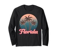 Florida Vintage Palm Tree Sunset Tropical Summer Vacation Long Sleeve T-Shirt