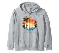 Florida Vintage Palm Tree Sunset Tropical Summer Vacation Zip Hoodie